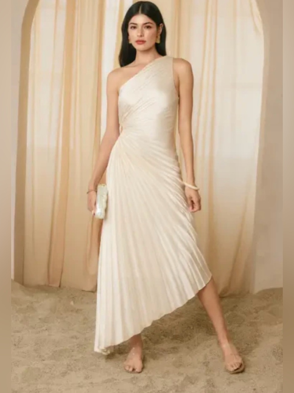 Dress Forum One-Shoulder Pleated Ivory Evening Gown - Picture 2 of 10